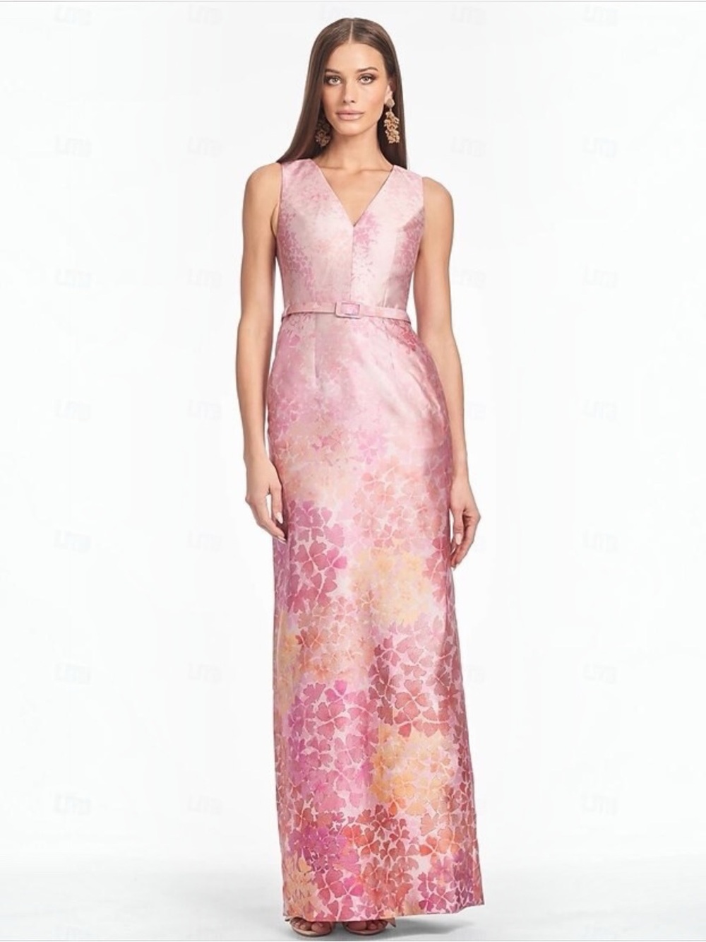 SACHIN BABI Adellyn Women’s V-Neck Pink Floral Print Column Evening Maxi Gown - Picture 8 of 15